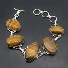 Амулеты Hermosa прелестные натуральные браслеты для глаз тигра из стерлингового серебра 925 пробы для женщин 9 дюймов A784