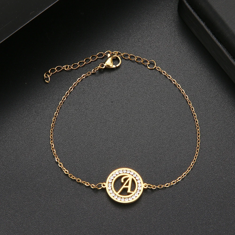 Stainless Steel Bracelets 316L With Letter A-Z Charms For Women CACANA