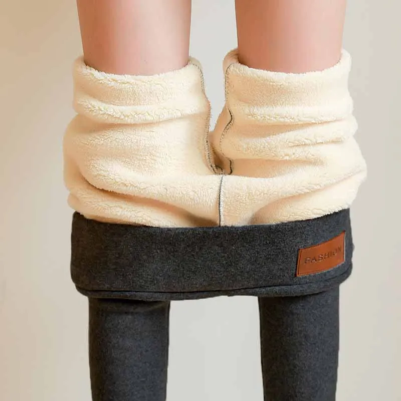 Lossky/теплые штаны; зимние обтягивающие плотные бархатные флисовые брюки с высокой талией для девочек; женские брюки из овечьей кожи; кашемировые брюки; леггинсы; 5XL - Цвет: DarkGay 01
