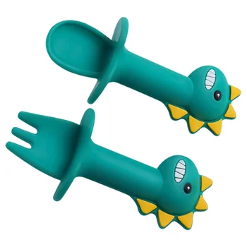 

Adorable Animal-shaped Lovely Practical Training Tableware Baby Dinning Utensils Silicone Spoons and Forks Toddler Utensils
