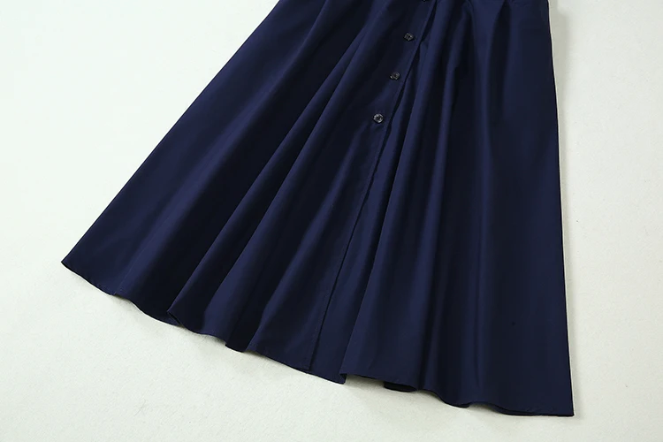 Европейская станция ЛЕТО Новое Женское Qin династии с абзацем синее с отворотом с коротким рукавом однобортное платье