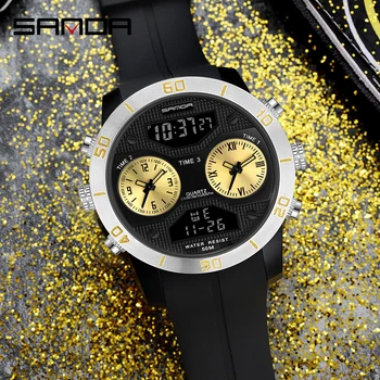 

SANDA Fashion Sport Watch Men Military 3 Time Zones Watches Multi-function Waterproof LED Digital Timing Watch Relogio Masculino