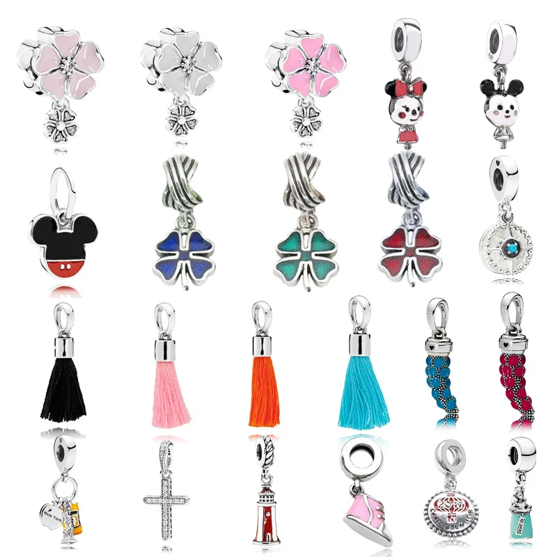 

Colorful Flower Minnie Mickey Cross Hanging Charm Pendant 925 Sterling Silver Original Fit Women DIY Pandora Bracelet Bangles