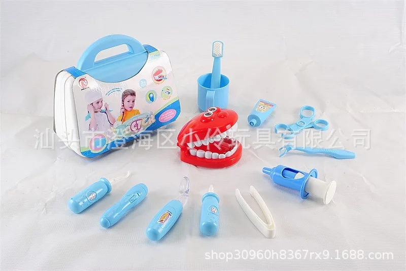 

New Style Play House Dentist Toys with Light Set Children Doctor Model Medicine Cabinet Dentist Toolbox