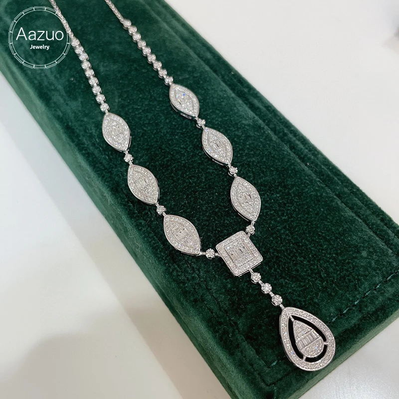 

Aazuo 18K Orignal White Gold Real Diamond 2.0ct Luxury Water Drop Necklace gifted for Women Wedding Link Chain Au750