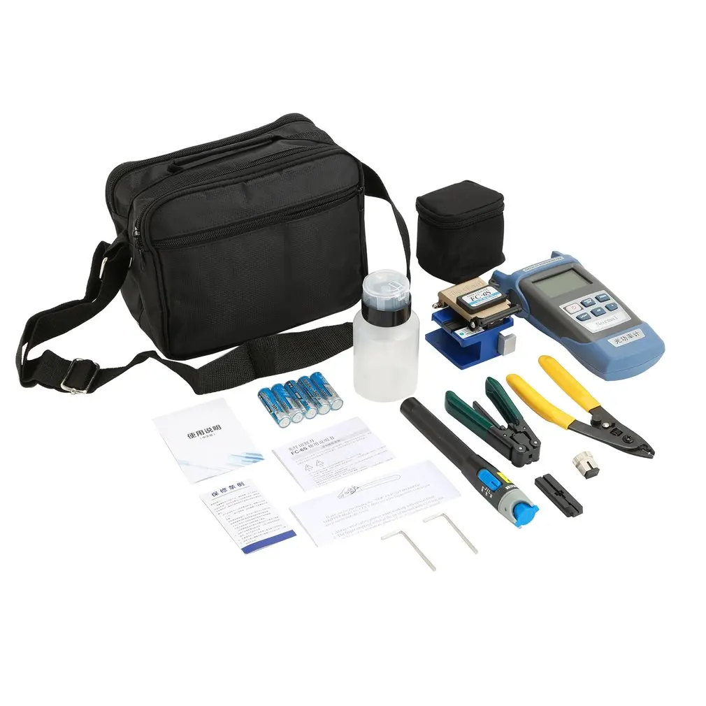 

Fiber Optic FTTH Tool Kit with FC-6S Fiber Cleaver and Optical Power Meter 5km Visual Fault Locator Fiber Stripper