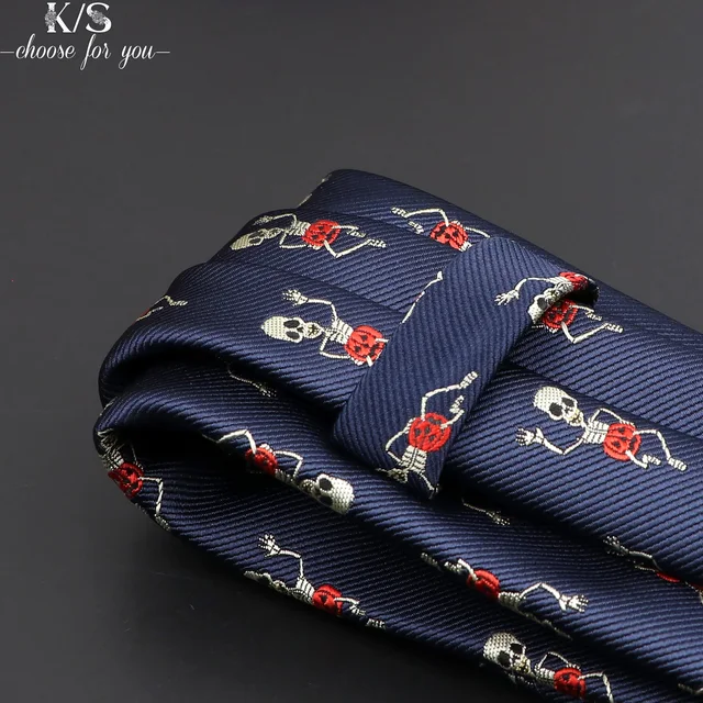 New Casual Skull cravatte per uomo Classic Slim 8cm cravatte in poliestere moda uomo cravatta regalo per uomo sposo da sposa cravatta da lavoro 6