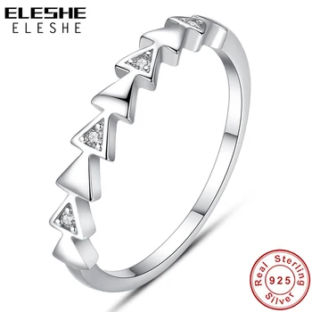 

ELESHE Authentic 925 Sterling Silver Stackable Geometric Triangle Crystal Finger Ring for Women Wedding Fashion Jewelry Bijoux