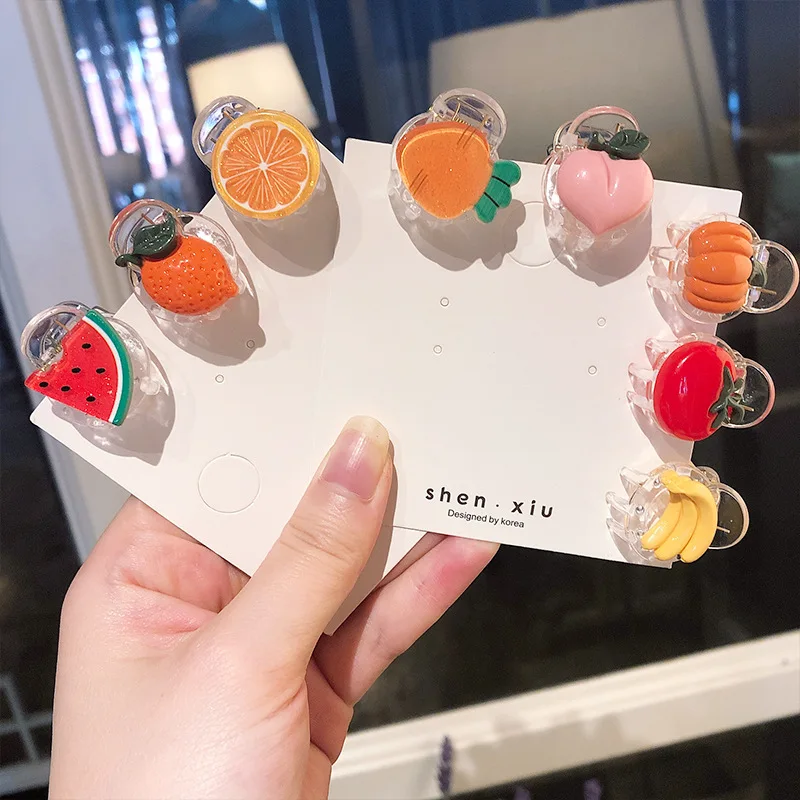 

Small crab Hair claw clip Cute Transparent Plastic fruits vegetables shape Acrylic Hairpin Claws Hair Clip Clamp For Women Girls