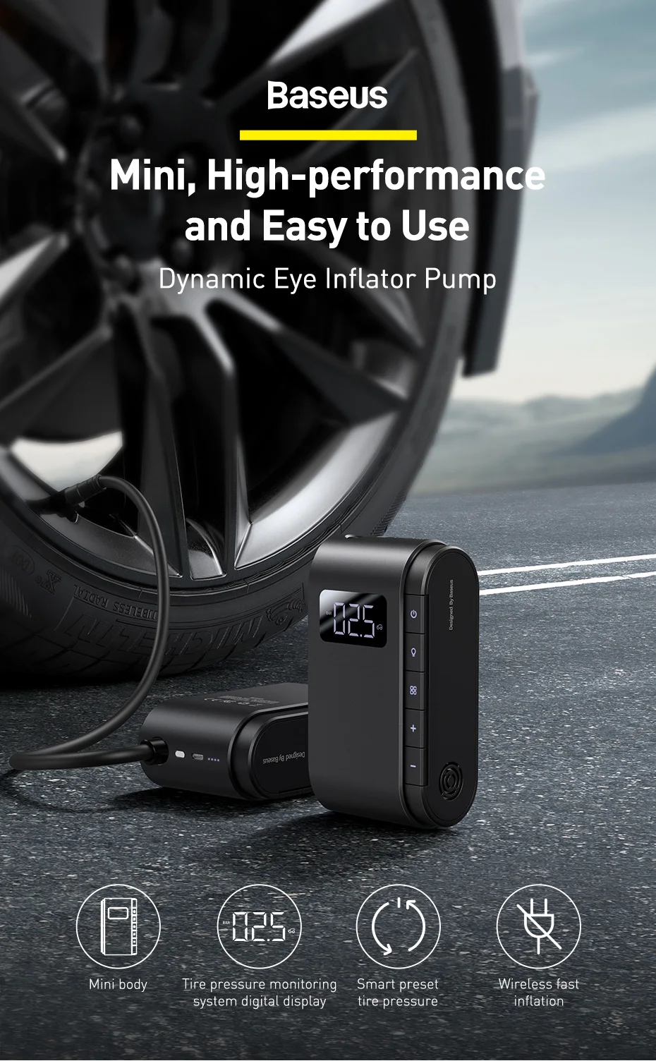 Baseus gonfleur de pneus Portable avec batterie Rechargeable-0