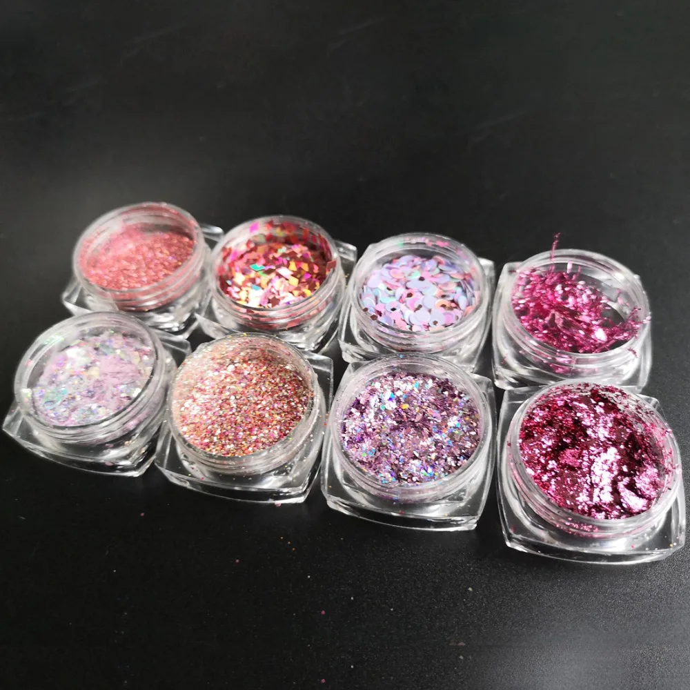 8 Jar Foil Nail Glitter Sequins Holographic Nail Art Glitter Flakes Sparkly Decorations for Acrylic Nail Design, DIY, Craft