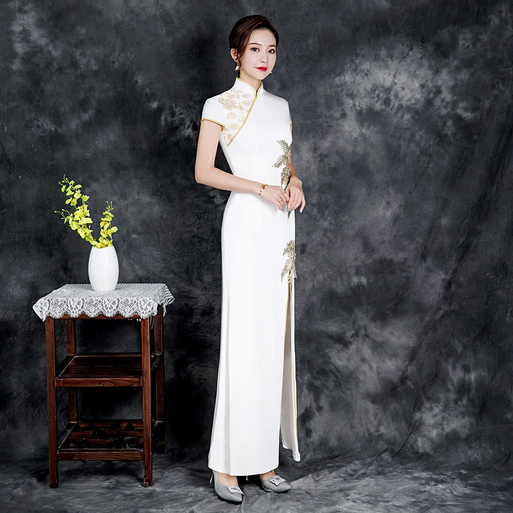 Свадебное длинное платье Ципао современное традиционное китайское сексуальное