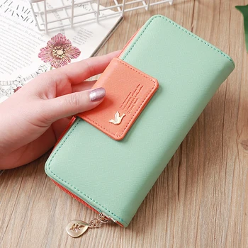 

2020 Women Wallet Pu Leather Case Long Zip Button Birds Clutch Card Purse Handbag Female Card Holder Casual Tote Clutch