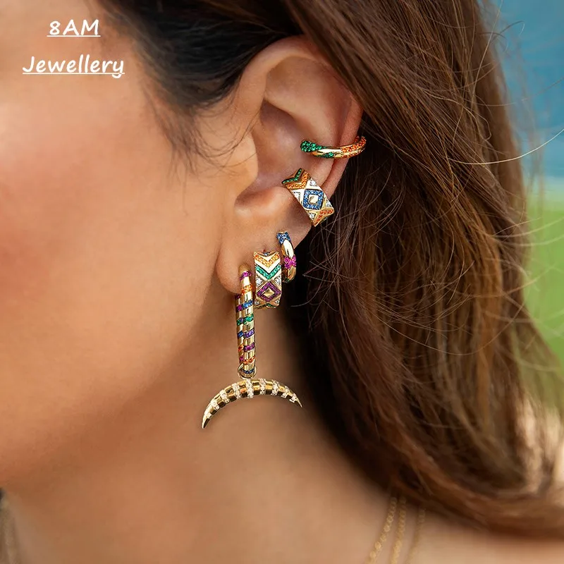 

Morocco style silver single multi stripe Pendant Earrings female arc design exquisite exaggerated earrings earrings