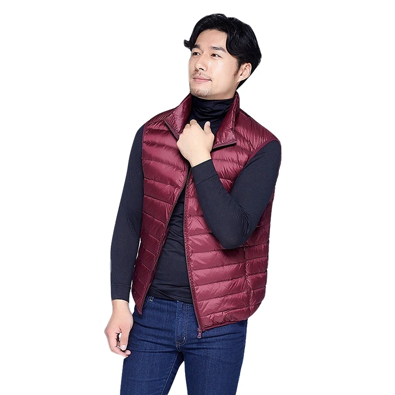 

Winter Classic Men White Duck Down Vest Ultralight Sleeveless Jacket Fashion Windproof Stand Collar Men Slim Fit Warm Down Coat