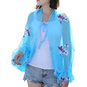 

Women Girls Summer Sun Coat Sunscreen Chiffon Long Sleeve Lady Cycling Shawl Riding Beach Sunscreen Shade Cover Sportswear Women