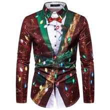 Забавная Рождественская рубашка на пуговицах с цифровым принтом для мужчин, рождественские вечерние рубашки с длинным рукавом, Мужская Рождественская рубашка размера плюс