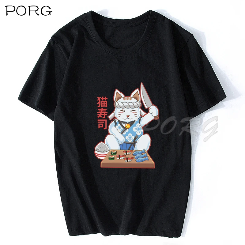 Neko Sushi Bar Kawaii Raw Cat Food Japanese Chef T Shirts 100 Cotton Harajuku Oversized T Shirt Anime Shirt Graphic T Shirts T Shirts Aliexpress