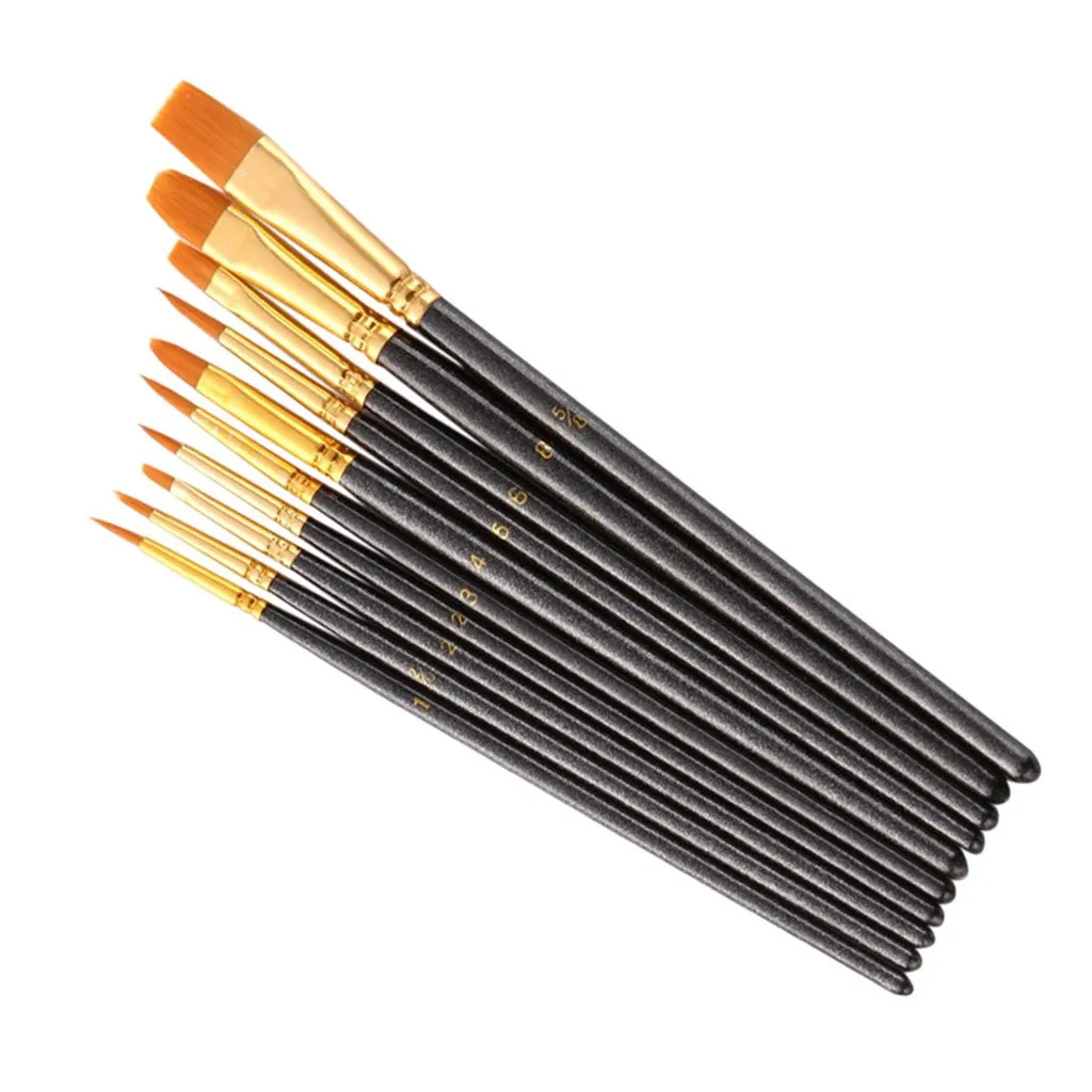 10PCS Artists Paint Brush Set Round Pointed Tip Nylon Hair Paint