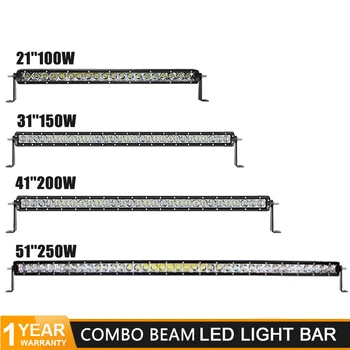 

DERI 21''31''41''51'' 100W 150W 200W 250W Led Work Light Bar Single Row Combo Beam barra led car Light for Jeep Offroad Truck