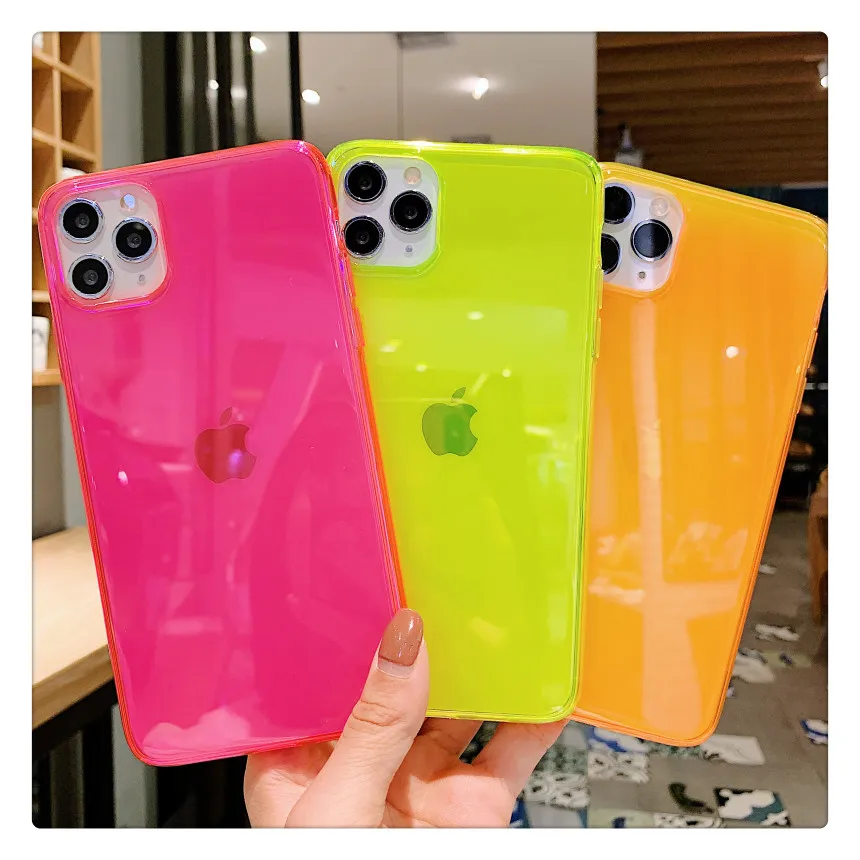 Neon Fluorescent Color Phone Cases For iphone 11 12 Mini Pro Max XR X XS Max 7 8 plus Back Cover Fashion Transparent Soft Cases