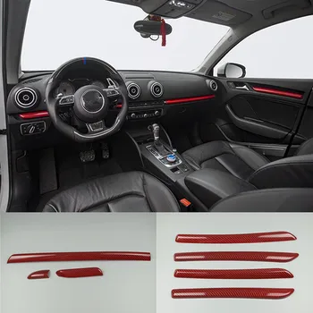 

For Audi A3 8V2014-2018 S3 ABS red carbon fiber style center console instrument panel trim door cover