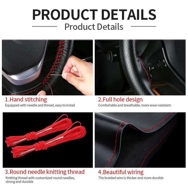 Premium Universal Genuine Leather Steering Wheel Cover - Anti-Slip Braided Cowhide Protector