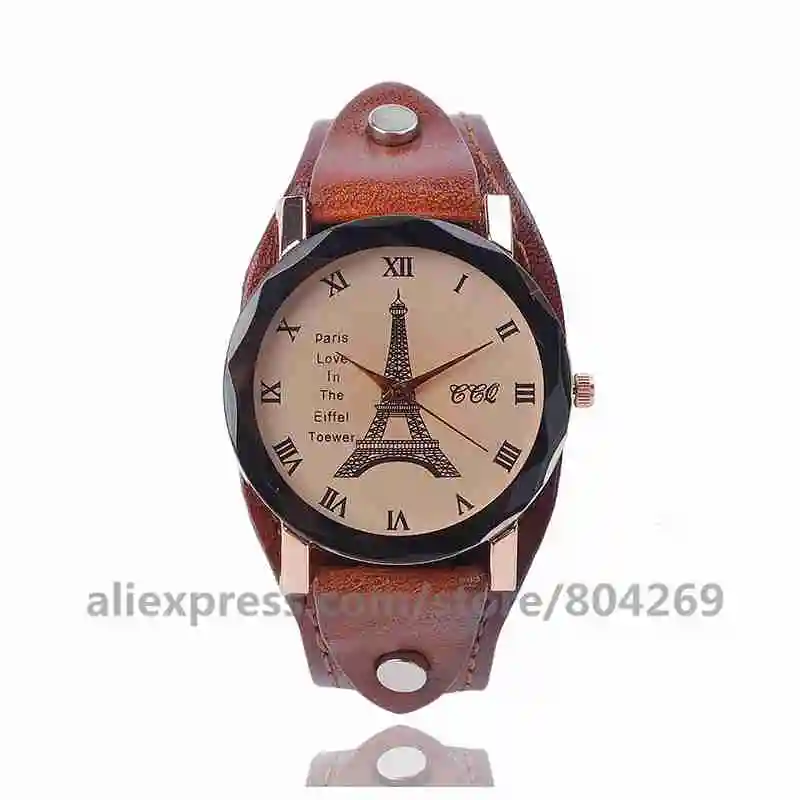 CCQ Rose Gold Vintage Leather Tower Bracelet Watch Antique Bronze Dial Women Wrist Watch Quartz Black Watch Relojes Mujer 920020