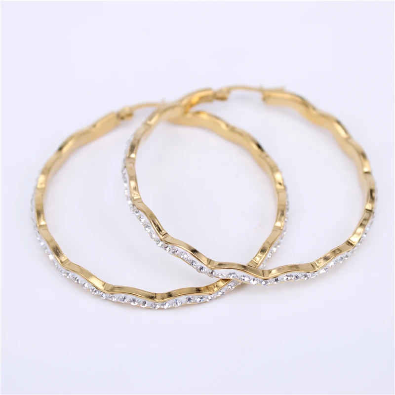 Модные женские серьги-кольца, стразы, разные размеры, массивные золотые круглые серьги-кольца, вечерние, подарок, LH780 - Окраска металла: White color50mm