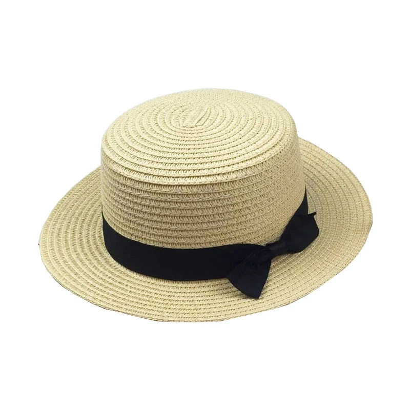 BADAMANAFemale, Повседневная Панама, женская брендовая Классическая соломенная шляпа с бантом, плоская шляпа от солнца, пляжные шляпы от солнца для девочек