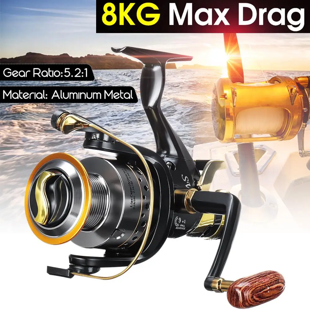 

Aluminum Metal 9 1BB 5.2:1 Max Drag 8KG Long Casting Fishing Reel Spinning Reels