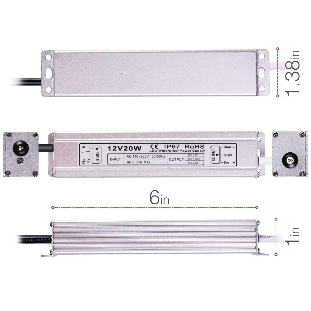 20W DC 12V водонепроницаемый светодиодный трансформатор питания для гирлянда