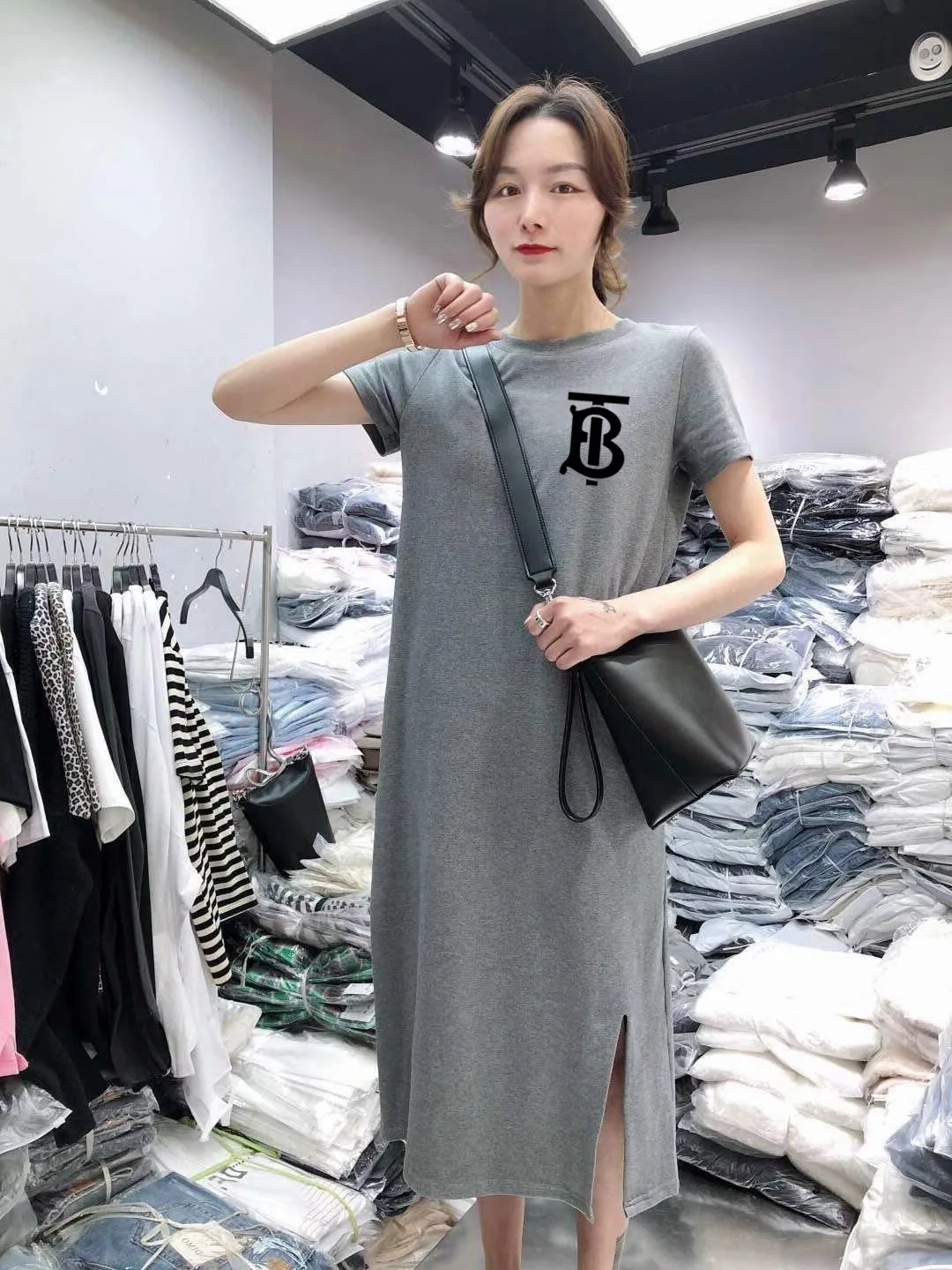 

Simple Short-sleeve Dress WOMEN'S Dress 2019 Summer Casual Belly Covering Large Size Loose-Fit Mid-length Base T-shirt Skirt