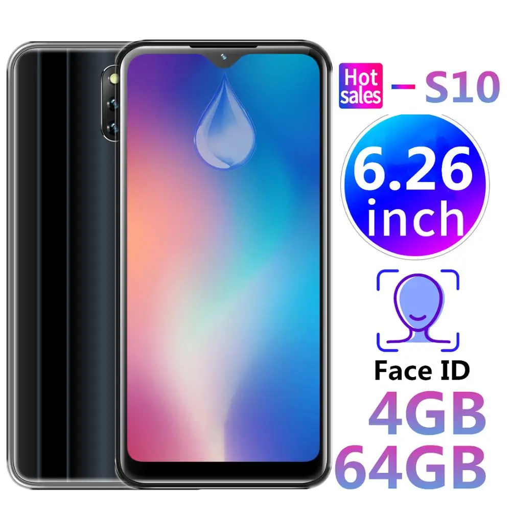 

Original Android S10 Cellphones 8MP 4G RAM+64G ROM Face Recognition celular 6.26" 18:9 cheap mobile phones unlocked Smartphones