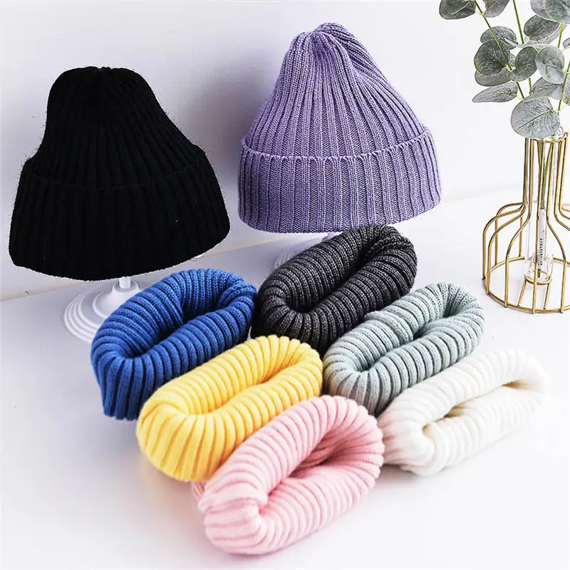 Baby Kids Ribbed Knitted Beanie Hats For Girls Boys Casual Toddlers Windproof Cap 6M-4Years Baby Photography Props Accessories 3
