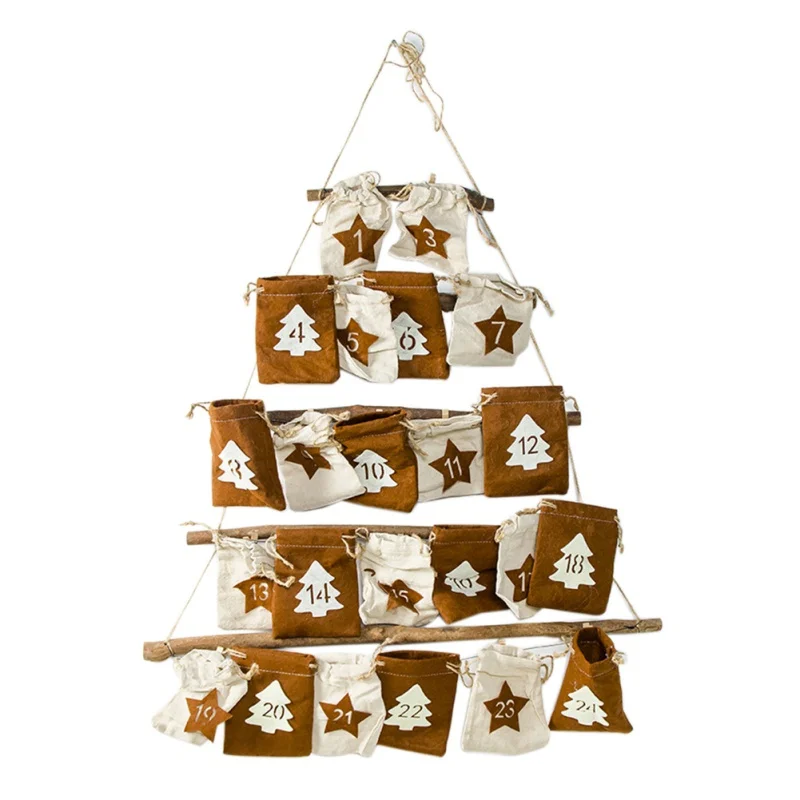 A Рождественский календарь обратного отсчета подвесная стойка с матерчатый мешок для хранения праздничные вечерние принадлежности - Цвет: A