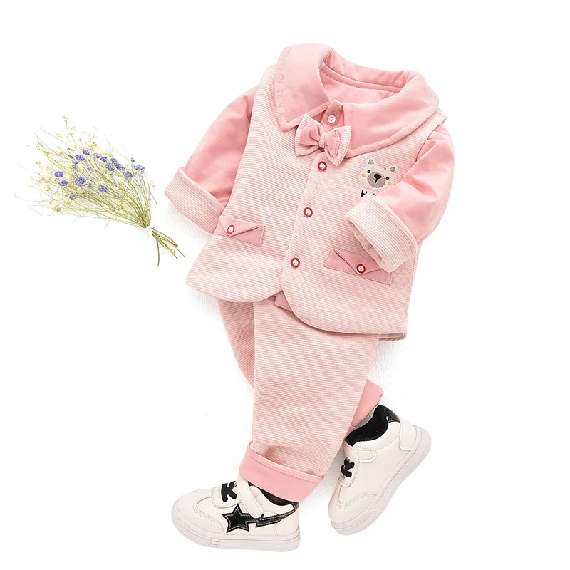 pink 66CM Infant Baby Clothes Suits Girls Boys Clothing Sets Children Suits 3 Pieces Tops Pants Vest Long Sleeve Spring Autumn Outfits - Цвет: pink 66CM