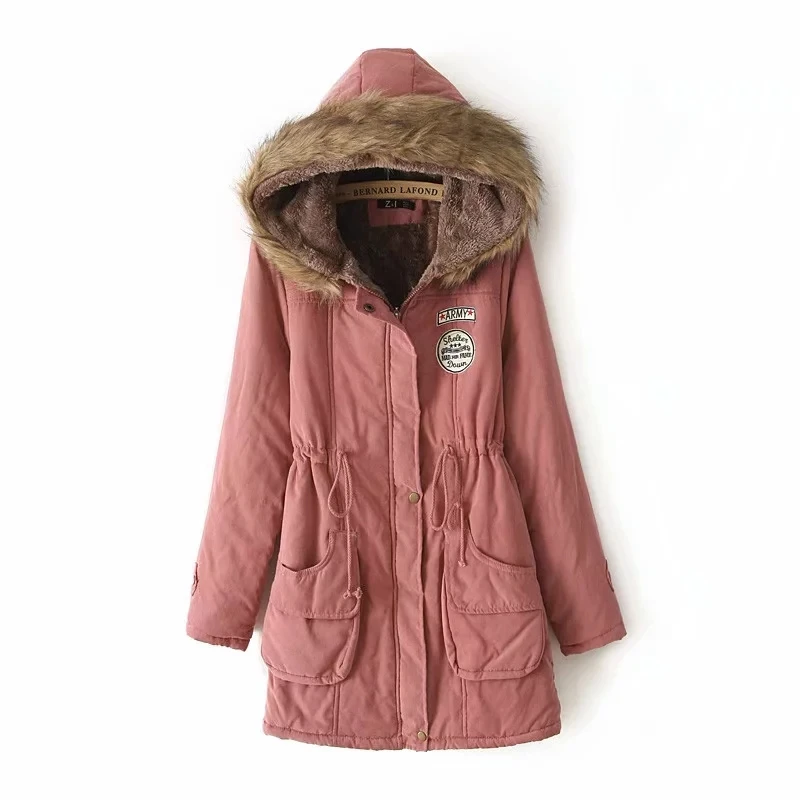 Dark pink Женская парка повседневная верхняя одежда осень зима Военная куртка с капюшоном зимняя куртка женские шубы женская зимняя куртка s и пальто - Цвет: Dark pink