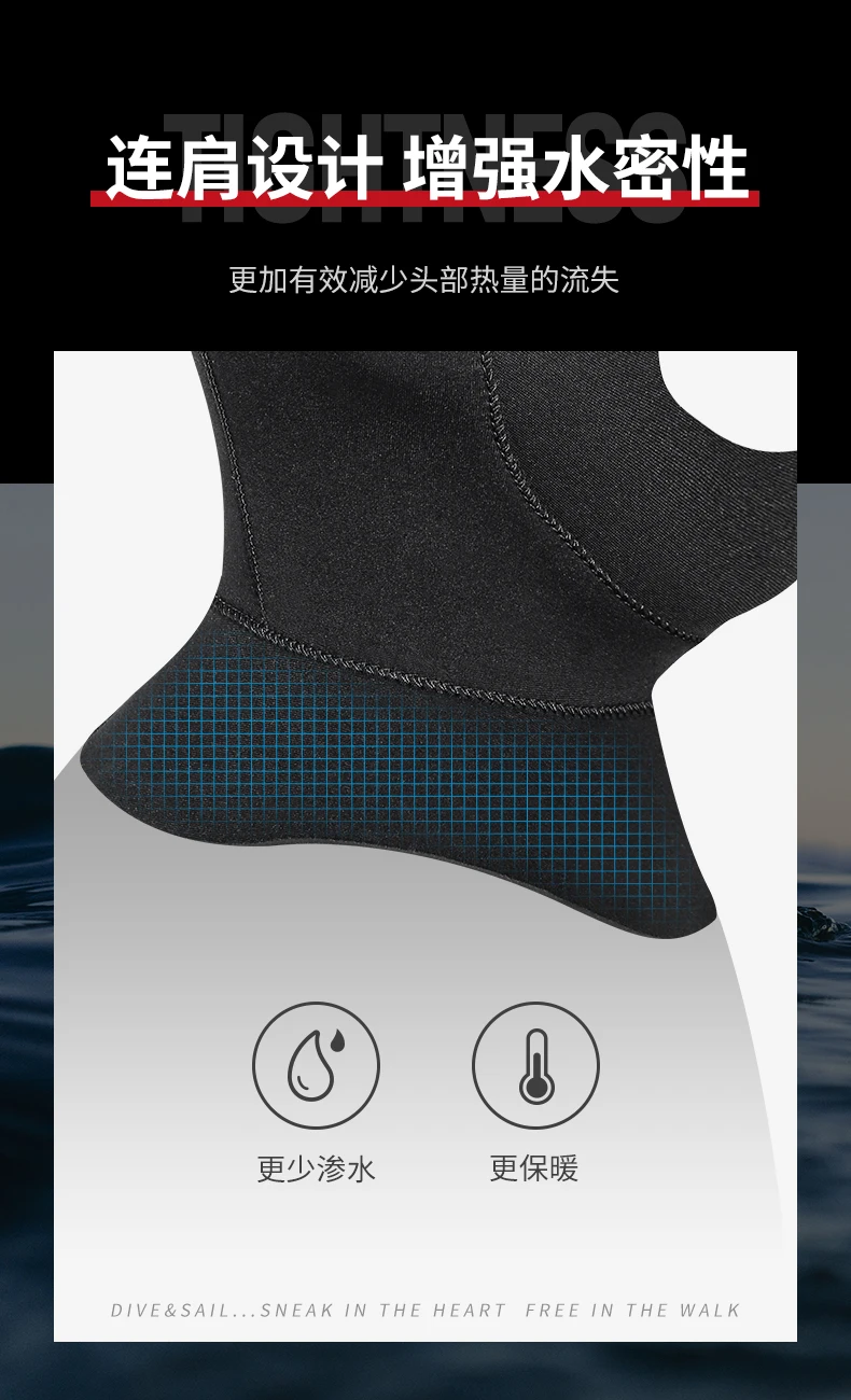 Description Picture 5 of itemNeoprene Wetsuit Dive Hood Vented Bib Hood 3MM 5MM for Men Women, Water Sports Cap Warm Comfortable Slip-on Snorkeling Surfing