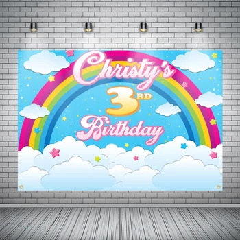 

Lovely Cloud Star Happy Birthday Party Customized Poster Portrait Photography Backdrop Photo Background for Photo Studio