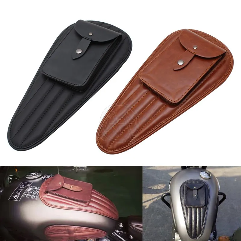 Motorcycle Universal PU Leather Fuel Tank Chap Cover Panel Bag For Triumph Bonneville T100 Harley Softail Street Bob FXBB