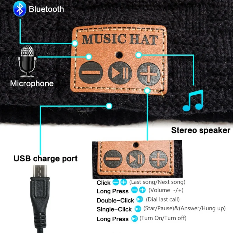 Bluetooth Earphone Music Winter Wireless Headphone Cap Headset With Mic Sport Hat For iPhone Samsung Phone Gaming Headset