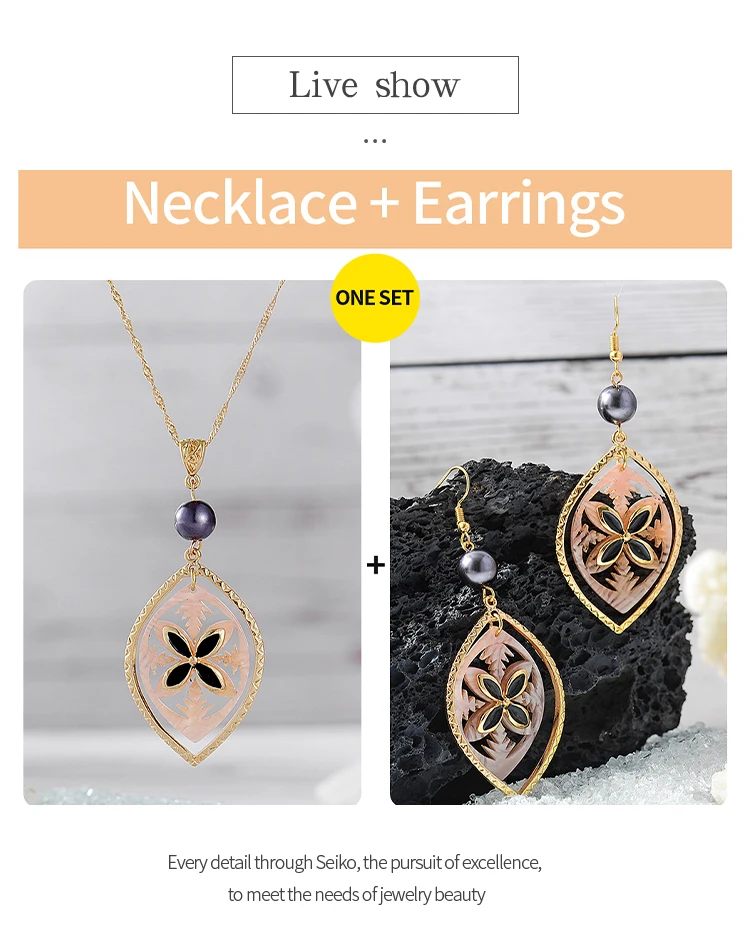 Cring Coco Polynesian Jewelry Sets Hawaiian Trendy Acrylic Instrument Drum Pendant Necklaces Earrings Set Wholesale for Women