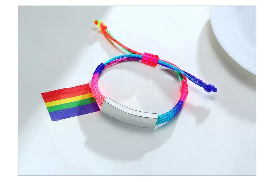 Adjustable Name Id Emergency Contact Bracelet Braided Rainbow_voghion.com