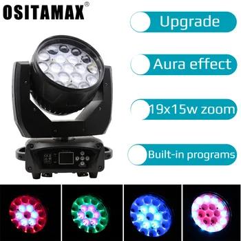 

free shipping LED Zoom Moving Head Wash Light Lyre 19X15W RGBW 4IN1 Moving Head Disco Light Stage Lighting Effect DJ Party Light