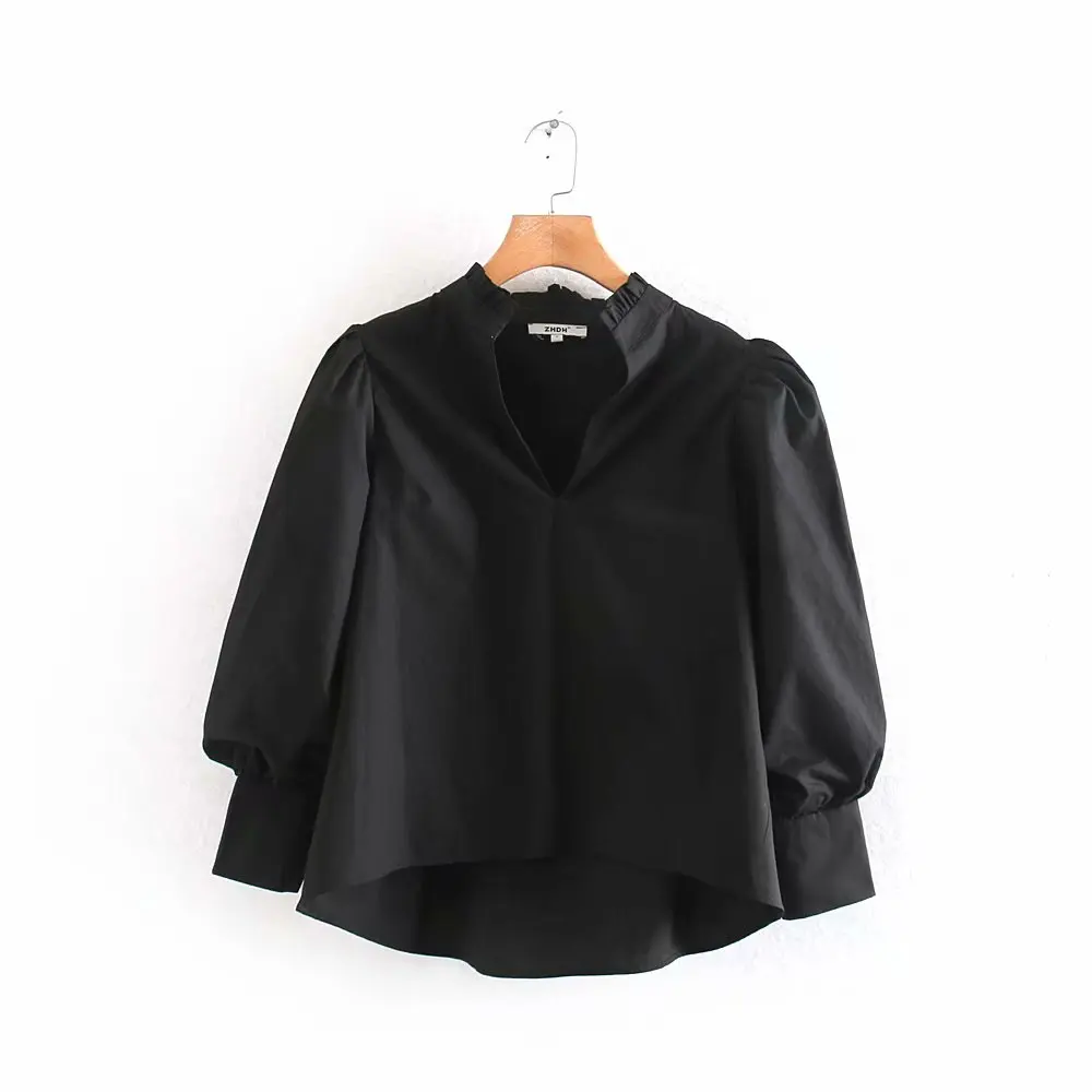Новая модная женская однотонная блузка с v образным вырезом и асимметричным
