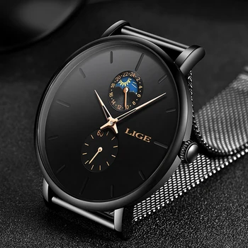 

2019 LIGE Mens Watches Top Brand Luxury Quartz Men Watch Mesh Belt Luxury Waterproof Sport Watch Men Male Clock Man Wristwatch