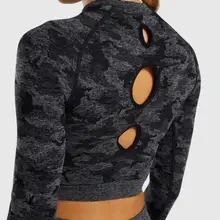 Женские Бесшовные топы для тренажерного зала, рубашки для фитнеса, камуфляжная одежда для йоги, укороченный топ, спортивная одежда для женщин, спортивные рубашки для тренировки, топы для бега