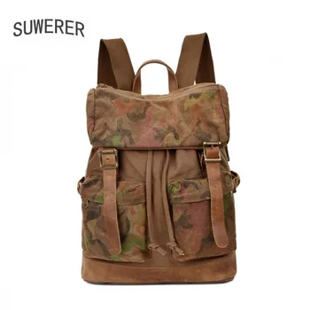 

SUWERER 2020 New Cowhide with canvas men backpack Men's Backpack Travel Large Capacity Outdoor Backpack