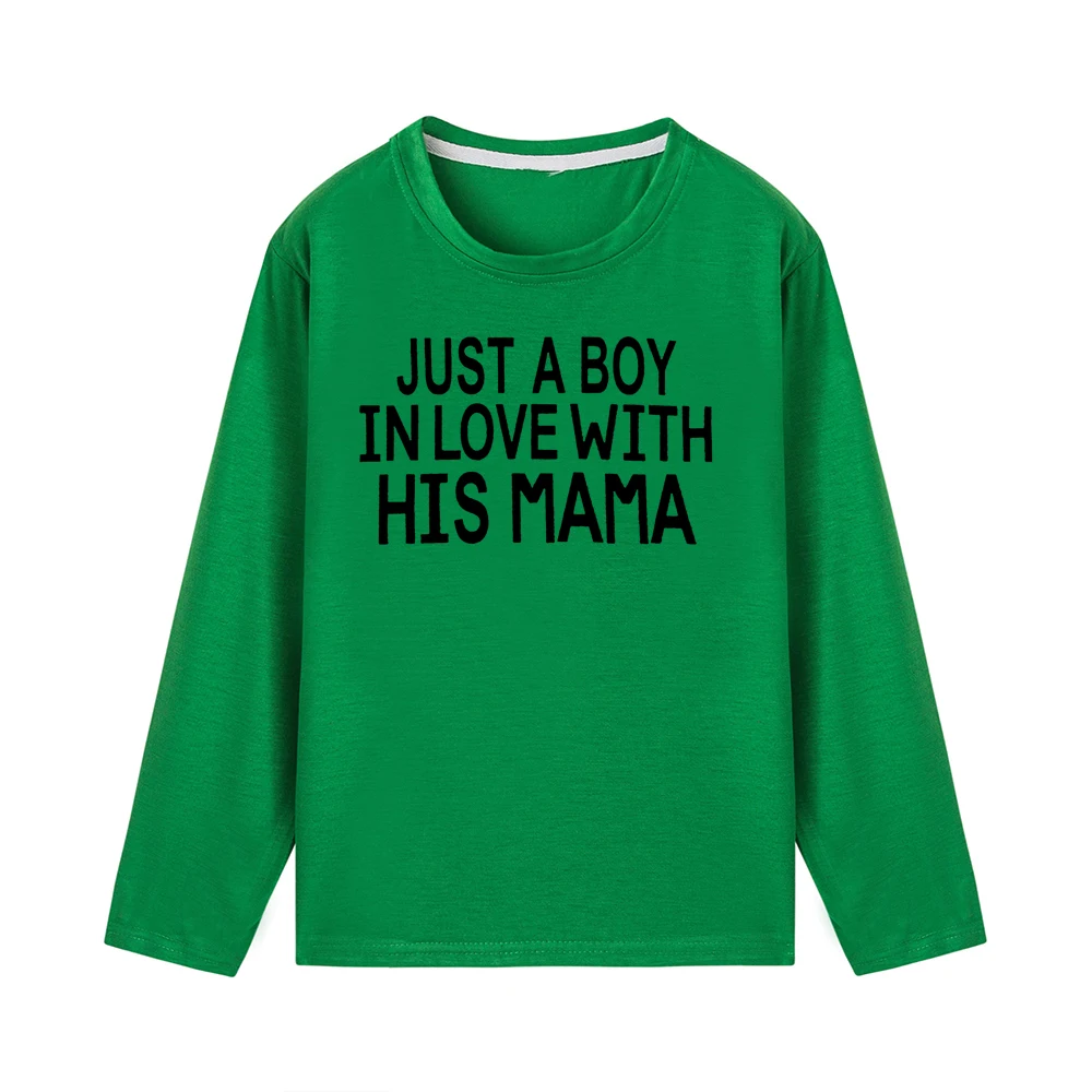 Детская футболка «Just A Boy In Love with His Mama» модная футболка с длинными рукавами для маленьких мальчиков Повседневный детский пуловер с надписью, футболка - Цвет: 47X5-KLTGN-